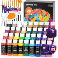 Acrylfarben Set 36 Farben 60Ml Mit 12 Pinseln Und Palette KüNstlerbedarf Malen