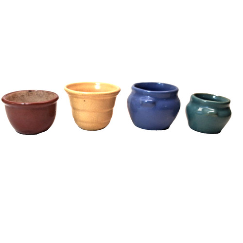 Set Of 4 Vintage Ceramic Planter Pots Colorful Mini Cachepot Mid Century