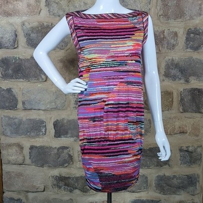 BCBGMAXAZRIA Womens Multi Color Abstract Stripe Boat Neck Sheath Dress XS