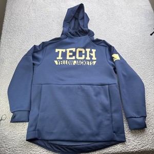 Georgia Tech Adidas Pullover Hoodie Mens Medium Sweatshirt Yellow Jacket Stretch