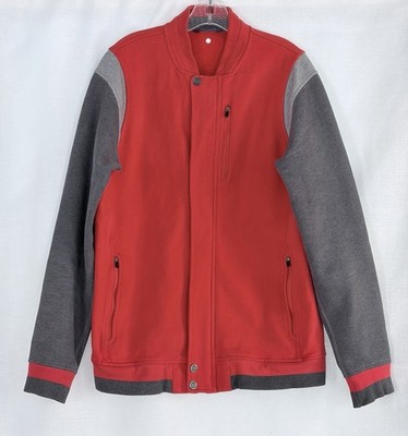 Lululemon men s Varsity Bomber Red Jacket,heavy,full zip front,logo buttons.Sz L