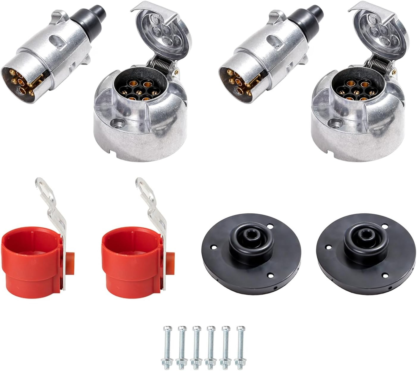 Kit 7 Poli Rimorchio Alluminio 12V: 2 Spine e 2 Prese Anti-Corrosione