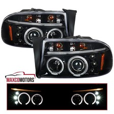 Jet Black Fits 1997-2004 Dodge Dakota 98-03 Durango Led Halo Projector Headlight