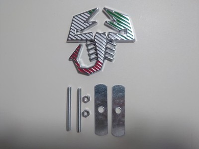 Fiat Abarth 3D Scorpion Diffuser Grille Metal Badge With Accessories Silver Rim 