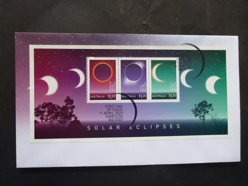 AUSTRALIA 2023 Solar Eclipse 3 Stamp Mini sheet First Day Cover