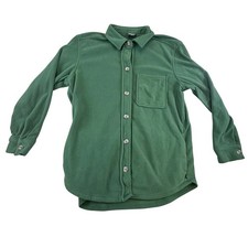 Eddie Bauer Fleece Shirt Jacket Women Medium Green Button Up Shacket Warm Cozy