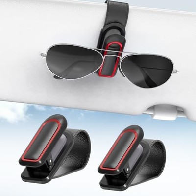  Sunglass Holder for Car (One-Handed-Operation, Gentle & 2 Pack Black & Red
