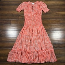 Misa Women's Size Small Coral Floral Chiffon Smocked Maxi Parisa Dress