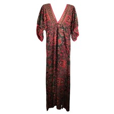 Fashion Nova MAXI DRESS Red Print V-Front and Back Side Slits - Size Small