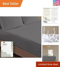 100 Egyptian Cotton Fitted Sheet - 600 TC, 16  Deep Pocket - Dark Grey