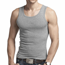 6 Pack Mens VEST 100% Cotton Tank Top Summer Training Gym Tops Pack Plain S-5xl