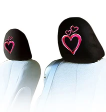 For Hyundai Car Truck SUV Large Pink Hearts Headrest Covers 2PC Set for Women