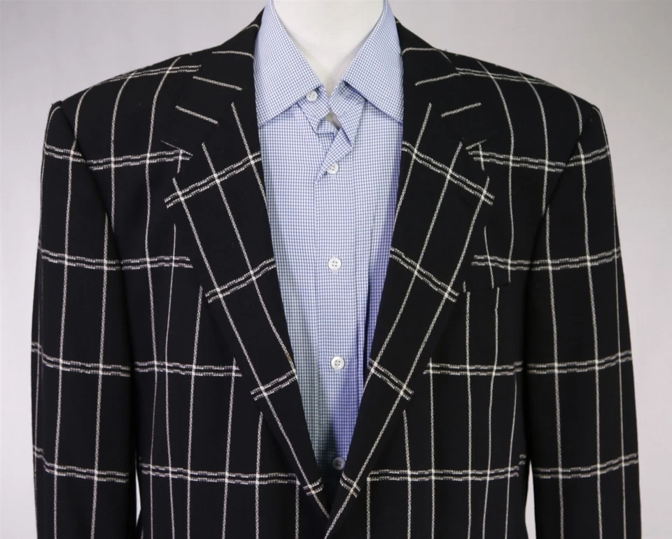 Blazer de lana Versace V2 para hombre vintage años 80 90 negro ventana 44R Foto 3 de 4