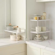 Adjustable Kitchen Cabinet Shelf Organizer, Expandable 2-Tier Cabinet Shelf, Sta