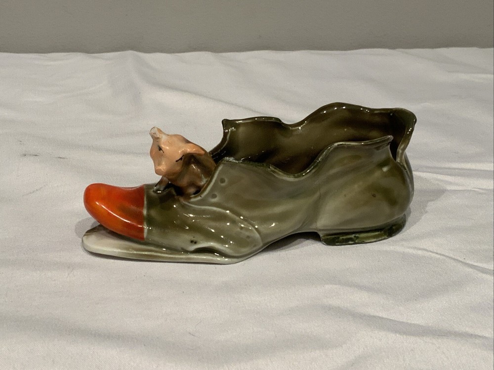 Antique Porcelain German Fairing Pink Pig In A Shoe