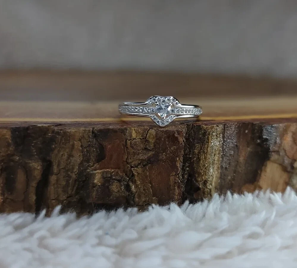Dainty Engagement promise ring Two hearts Connected infinity