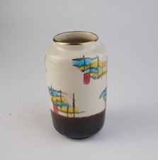 Vintage West Germany Keramik Vase, aquarell, Goldrand, 40er Jahre, 631-17