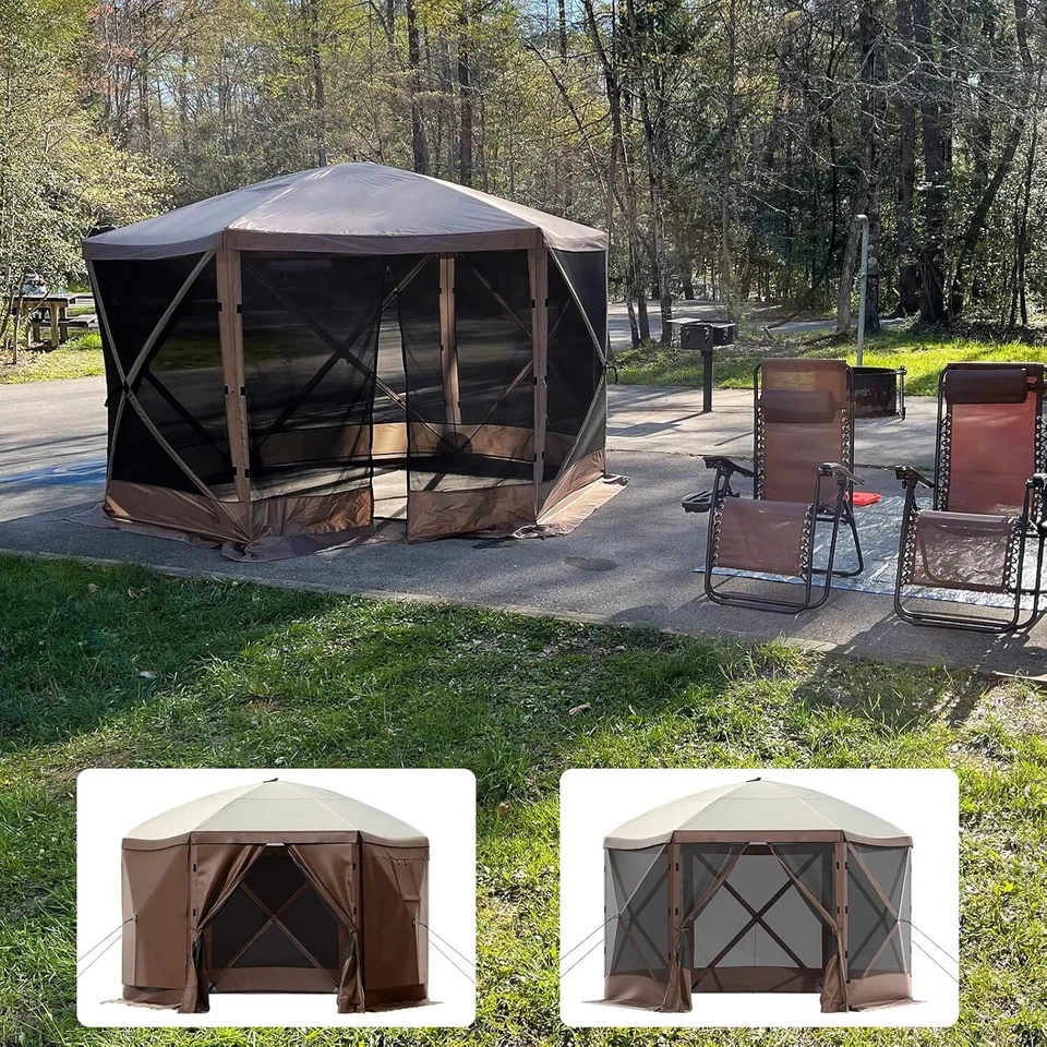 Carpa con pantalla emergente de 10 x 10 pies carpa carpa instantánea de 6 lados camping toldo refugio Foto 3 de 4