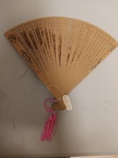 Intricately Carved Vintage Folding Wood Fan in Original Box, from China