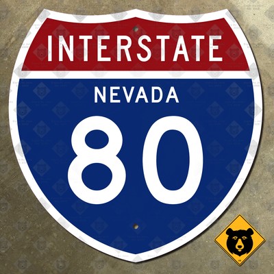 Nevada Interstate 80 highway route road sign Reno Sparks Elko Winnemucca 24x24
