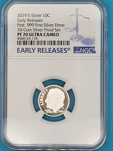2019-S Roosevelt Dime 10C, 1st .999 Fine Silver 10-coin Proof Set 10C NGC PF70UC