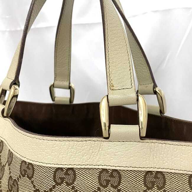 Gucci tote bag beige white 130739 GG canvas leather used