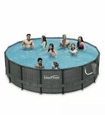 Summer Waves 16’ x 48” Elite Frame Above Ground Pool Dark Herringbone Mosaic