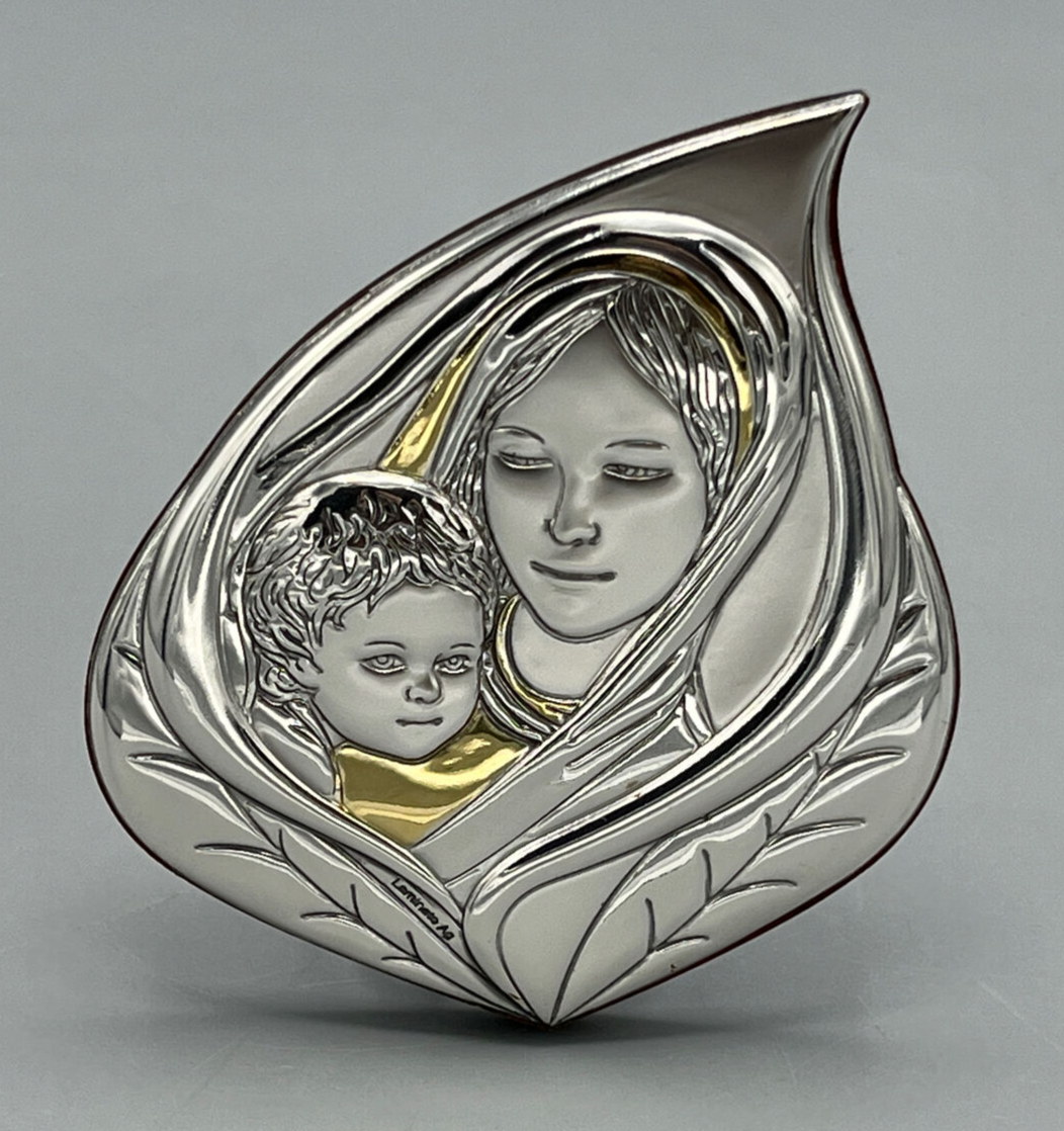 Laminato AG Silver Italy Mother Mary Madonna with Child Baby Jesus