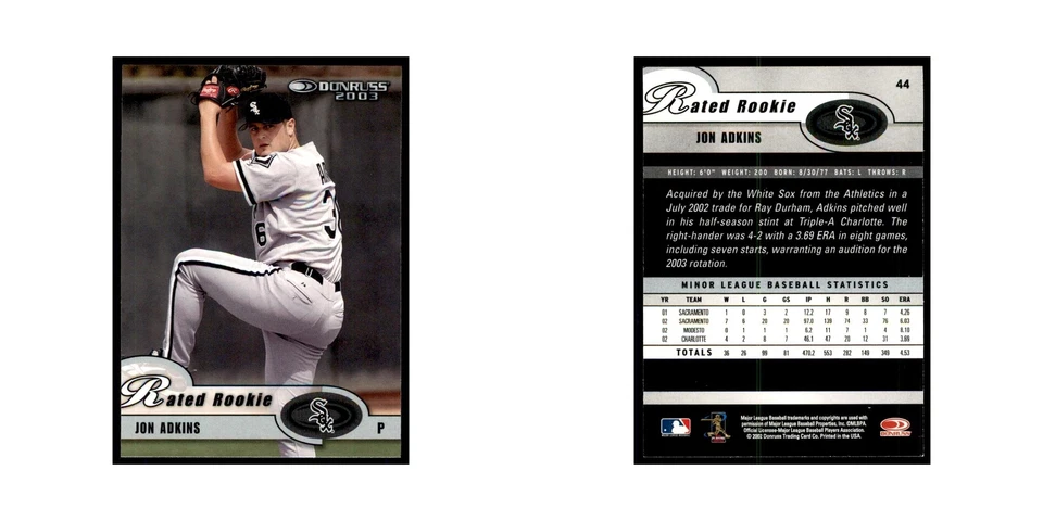 2003 Donruss Jon Adkins Baseball Cards #44 - Image 3 of 3