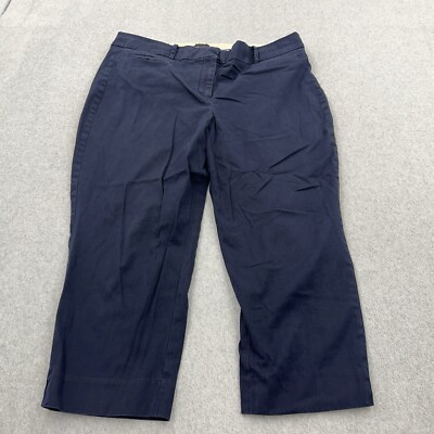 Talbots Pants Womens 16P Navy Blue Flat Front Office Work Rolled Hem Crop