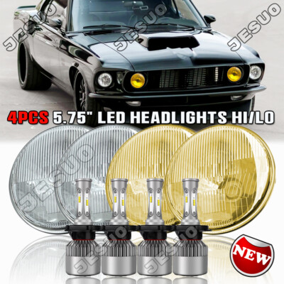 4pcs 5.75'' 5-3/4 LED Headlight Hi/Lo Sealed Beam Projector for Ford Mustang 1969