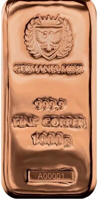 Copper-1 Kilo-Germania Mint Bar (1000 grams) w/ Black Box