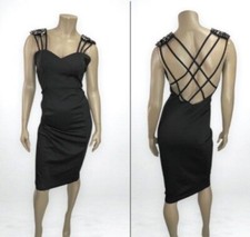 NWT ASOS 8 Caged Back Sheath Black Party Dress Cocktail Beaded Open Back