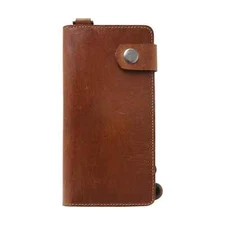 Large Trucker Leather Billfold Wallet for Men Cognac – Snap & Chain Style
