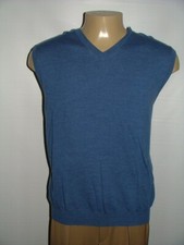 NEW WT CLUB ROOM V-NECK VEST SIZE XXL 100 MERINO WOOL BLUE SOLID  025