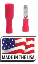 (50) RED 22-18 GA. BULLET CONNECTOR (MALE/FEMALE) VINYL TERMINAL .157 Round QD