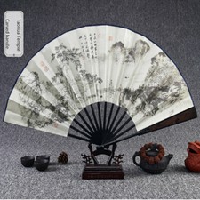 TOP Chinese Hand Fan Folding Silk Bamboo Culture Printing Master Calligraphy