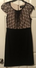 Chelsea Rose Woman Sz 8 Black & Tan Dress, Black Lace Overlay On Tan Upper