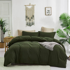 Queen Size Army Green Comforter Set - 3 Pcs Dark Green Bedding 90x90 Inches
