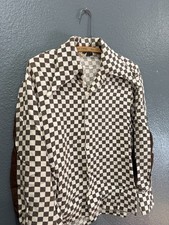 Vintage 50 s Eleganza Rayon Poly Blend Checkered Button Up Shirt Medium