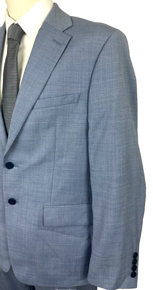 CALVIN KLEIN Suit Jacket 38S Pants 33x30 Light Blue Slim Fit Wool Blend Stretch - Image 4 of 4
