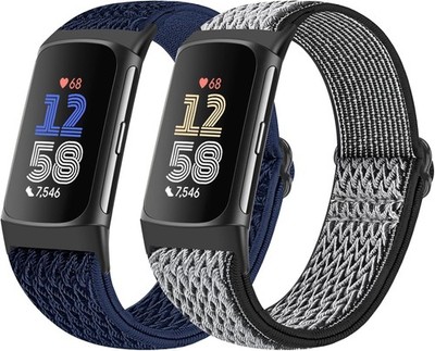 Bcuckood 2 Stück elastische Nylon Armband kompatibel mit Fitbit Charge 6/Fitbit 