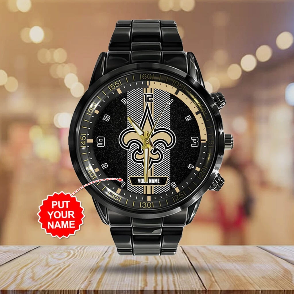 Personalized Saints Black Stainless Steel Watch