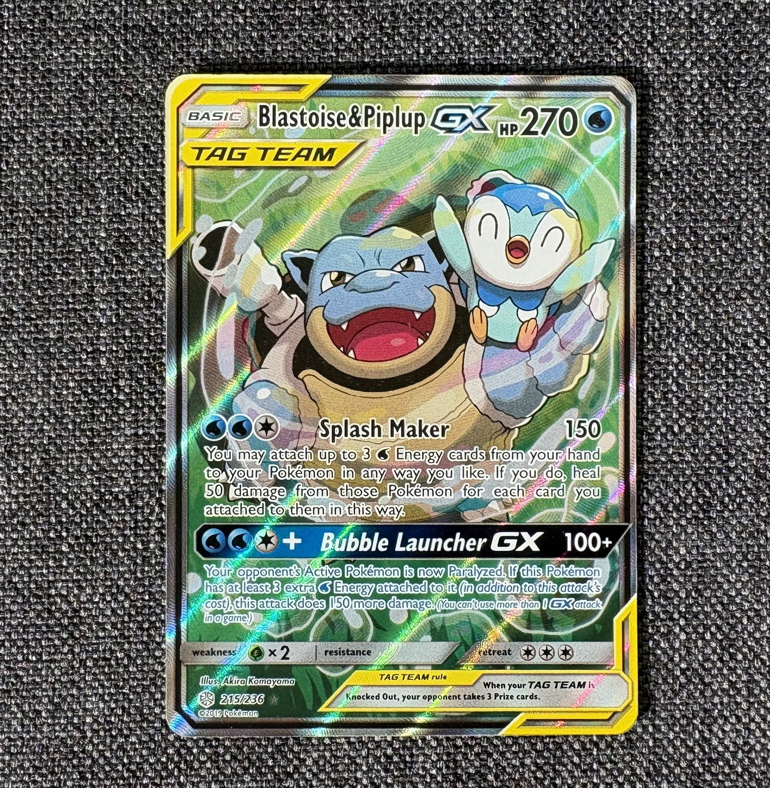 Pokemon TCG SM Cosmic Eclipse Blastoise Piplup GX 215/236 Tag Team Alt Art NM