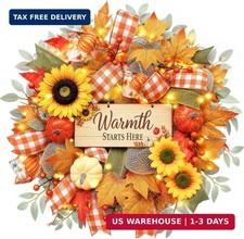 22 Inch Fall Wreaths for Front Door, Harvest Sunflower Wreath  Removable ''Warm