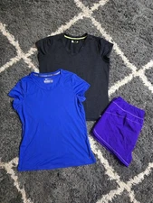 Lot Of 3 Xersion Pieces 2 Short Sleeve Tees & Athletic Stretch Shorts Size Large