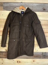 Gap Kids Wool Winter Hooded Coat Brown Full Faux Fur Shearling Lined Sz 12
