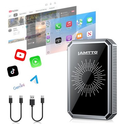  4 in 1 AI Box Gemini AI APP Download Wireless CarPlay Android Auto Adapter