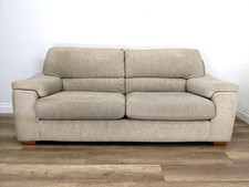 SOFA 3 Seater Beige Fabric Removable Zip On Cushions Wooden Feet FREE DELIVERY