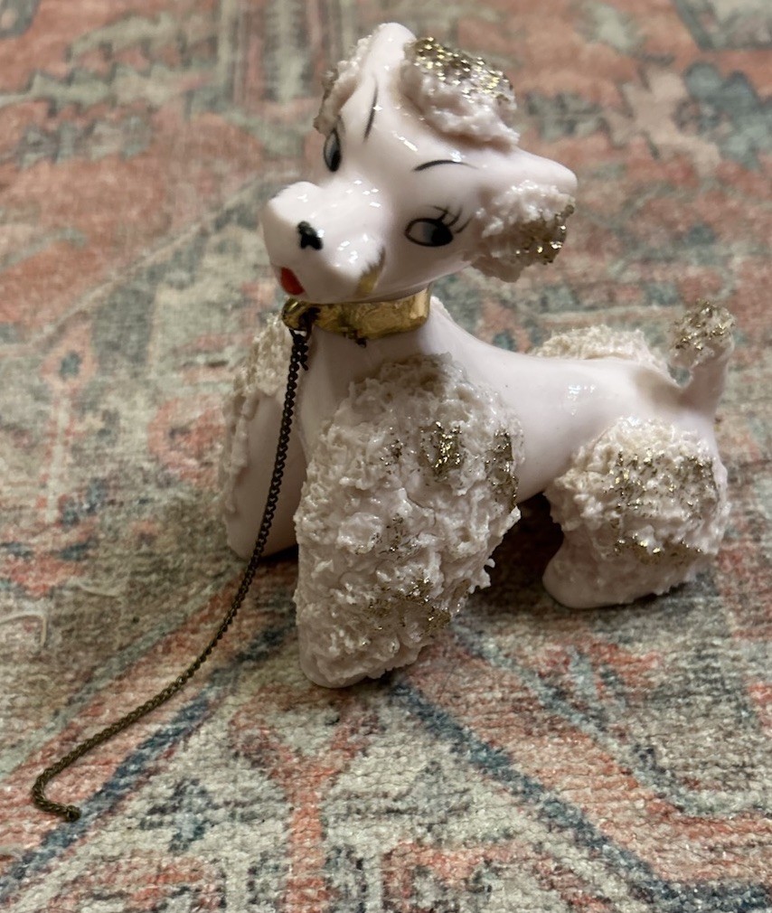 Vintage Lefton Pink Poodle Gold Spaghetti Ceramic Figurine Japan